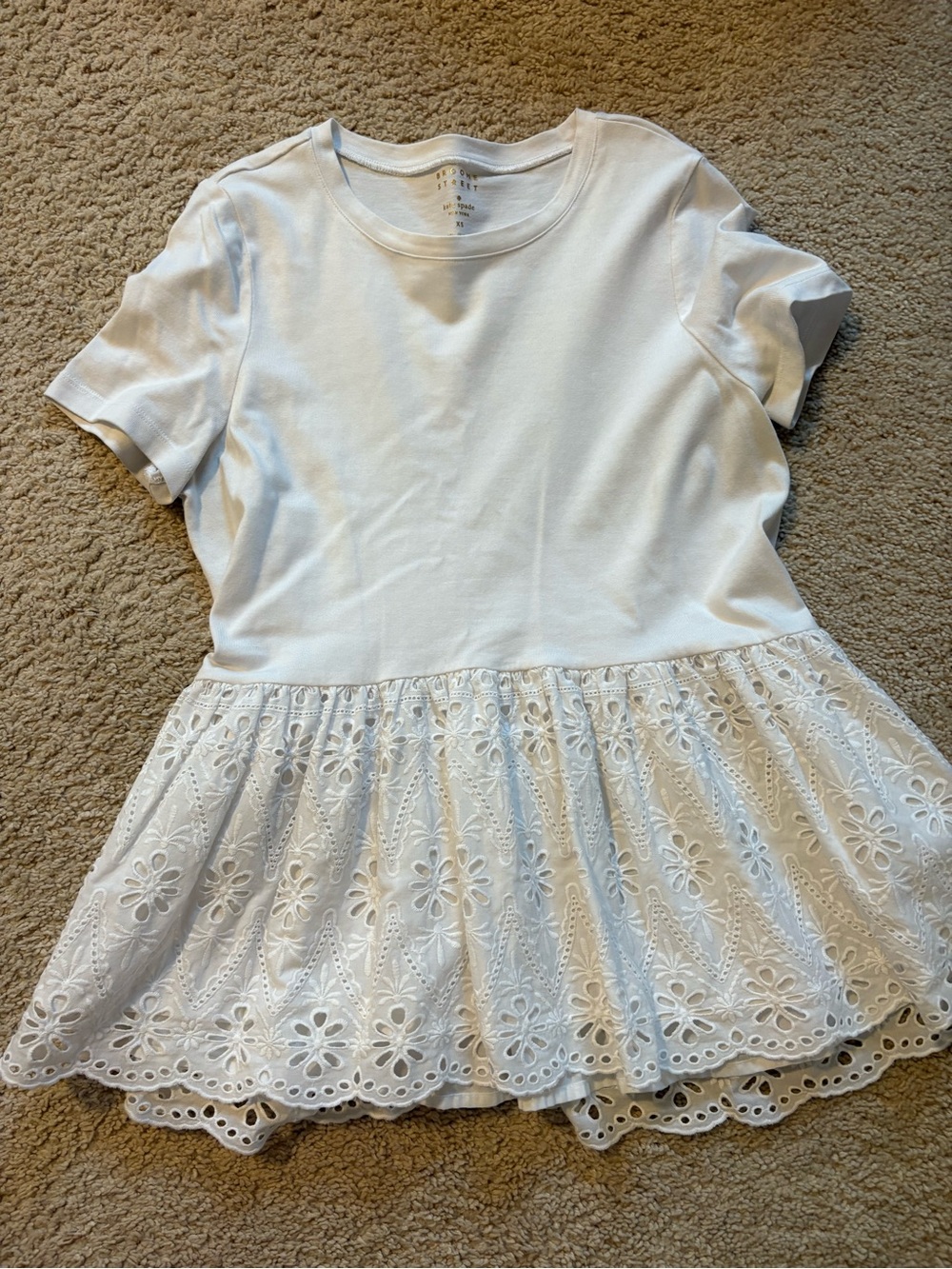 Kate Spade Broome Street White Eyelet Peplum Top